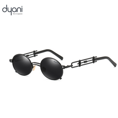 Dyani JazzyOval retro sunglasses with bold black oval lenses and unique metal handles, perfect for a stylish, contemporary look.