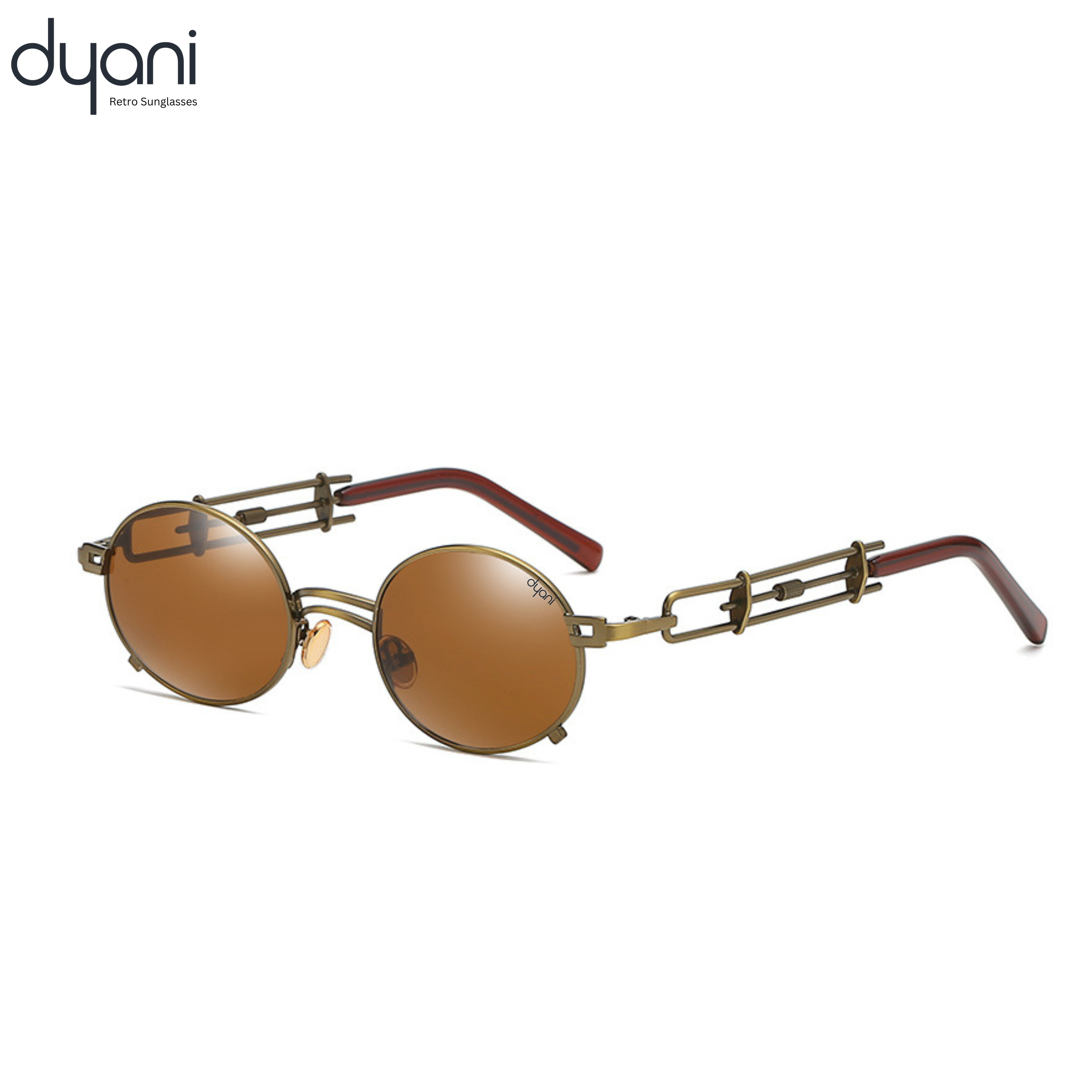 Dyani JazzyOval Metal Frame Retro Shades with smooth oval lenses and unique handles, showcasing modern flair and funky charm.