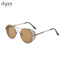 Dusk Seeker sunglasses by Dyani with mesh edge metal frame and windshield sides, blending vintage and modern style.