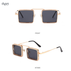 Dyani Square Punk Sunglasses with aluminum magnesium frame, anti-reflective lenses, and steampunk design, front and side view.