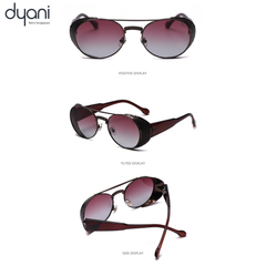 The NightRider sunglasses with steampunk design, smoked red gradient lenses, and bold side shields in three angles.