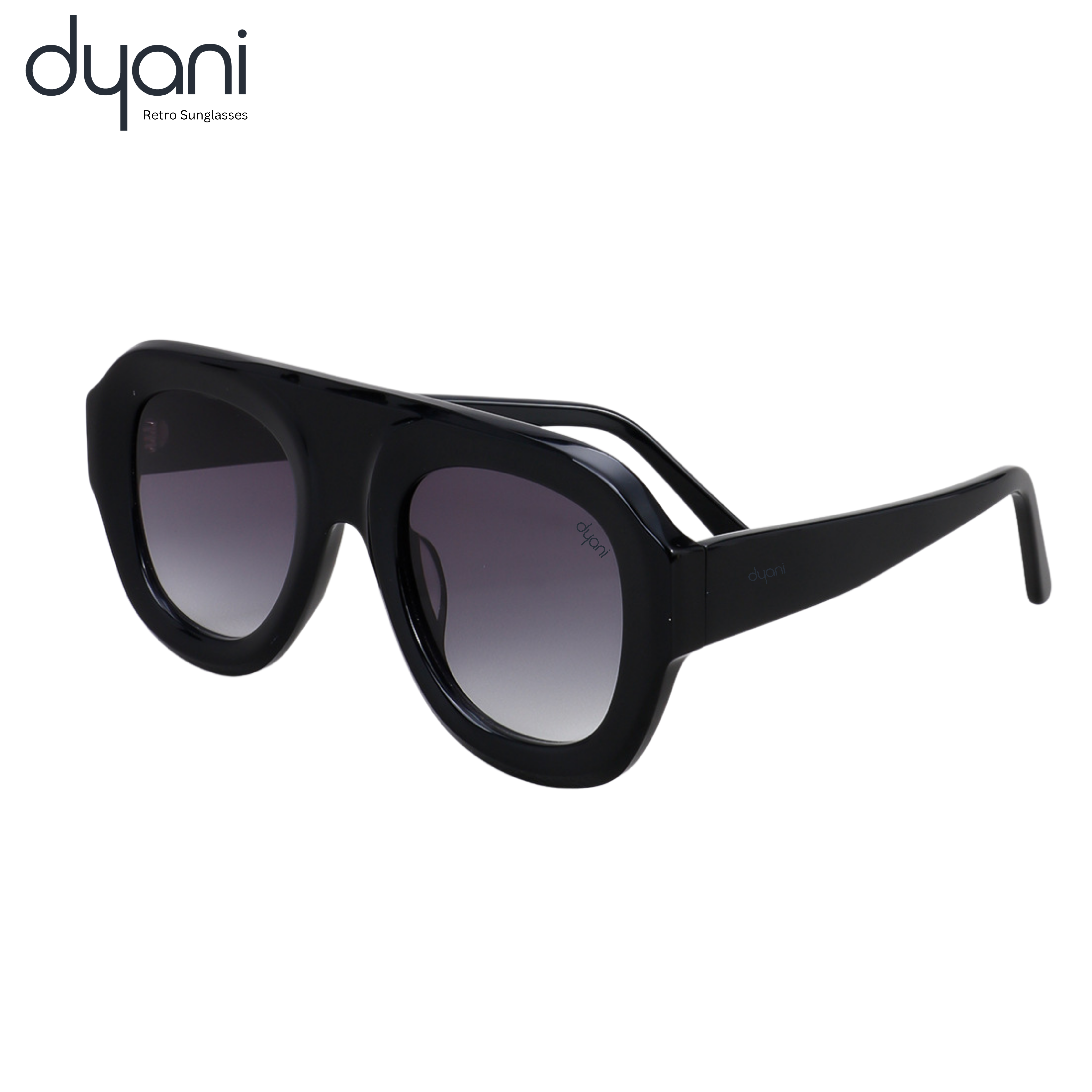 Bold Velora acetate sunglasses with rounded frame and gradient UV400 lenses for retro-modern style by Dyani.