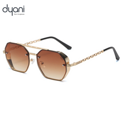 Dyani Sunlink sunglasses, bold design with UV400 sun protection, modern aesthetics and distinctive edgy frame in gold and brown-toned lenses.