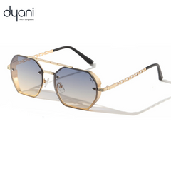 Dyani SunLink sunglasses with gold frames and blue lenses, offering UV400 protection and modern design for trendsetters.