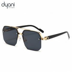The Apex sunglasses by Dyani featuring a bold, boxy design with sleek black frames perfect for modern summer fashion.