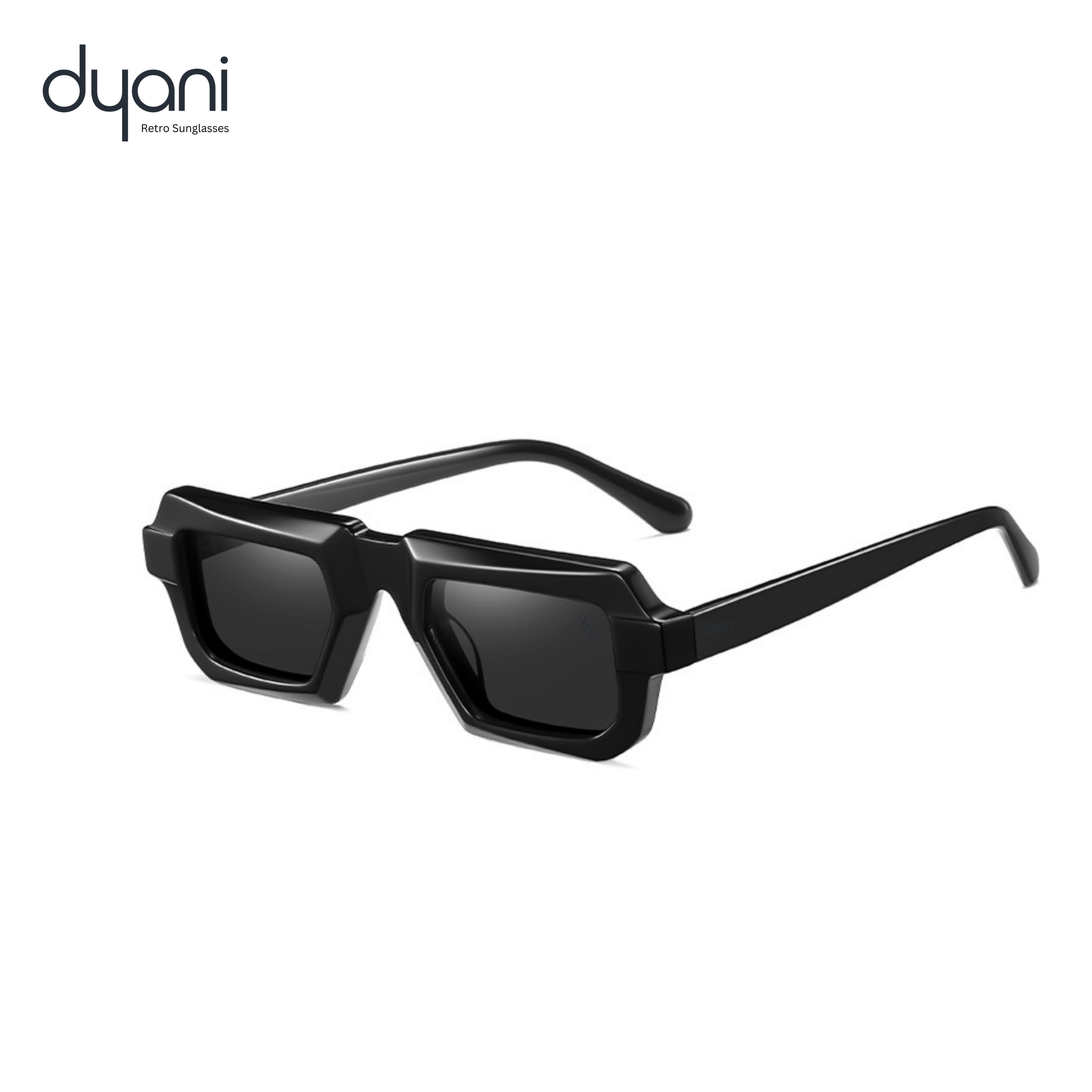 The Phantom by Dyani: Bold geometric square sunglasses with sharp edges, premium acetate, and polished details for summer style.