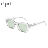 Clear frame sunglasses with green tinted lenses by Dyani, featuring retro design and modern style.