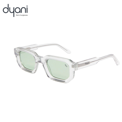 Clear frame sunglasses with green tinted lenses by Dyani, featuring retro design and modern style.