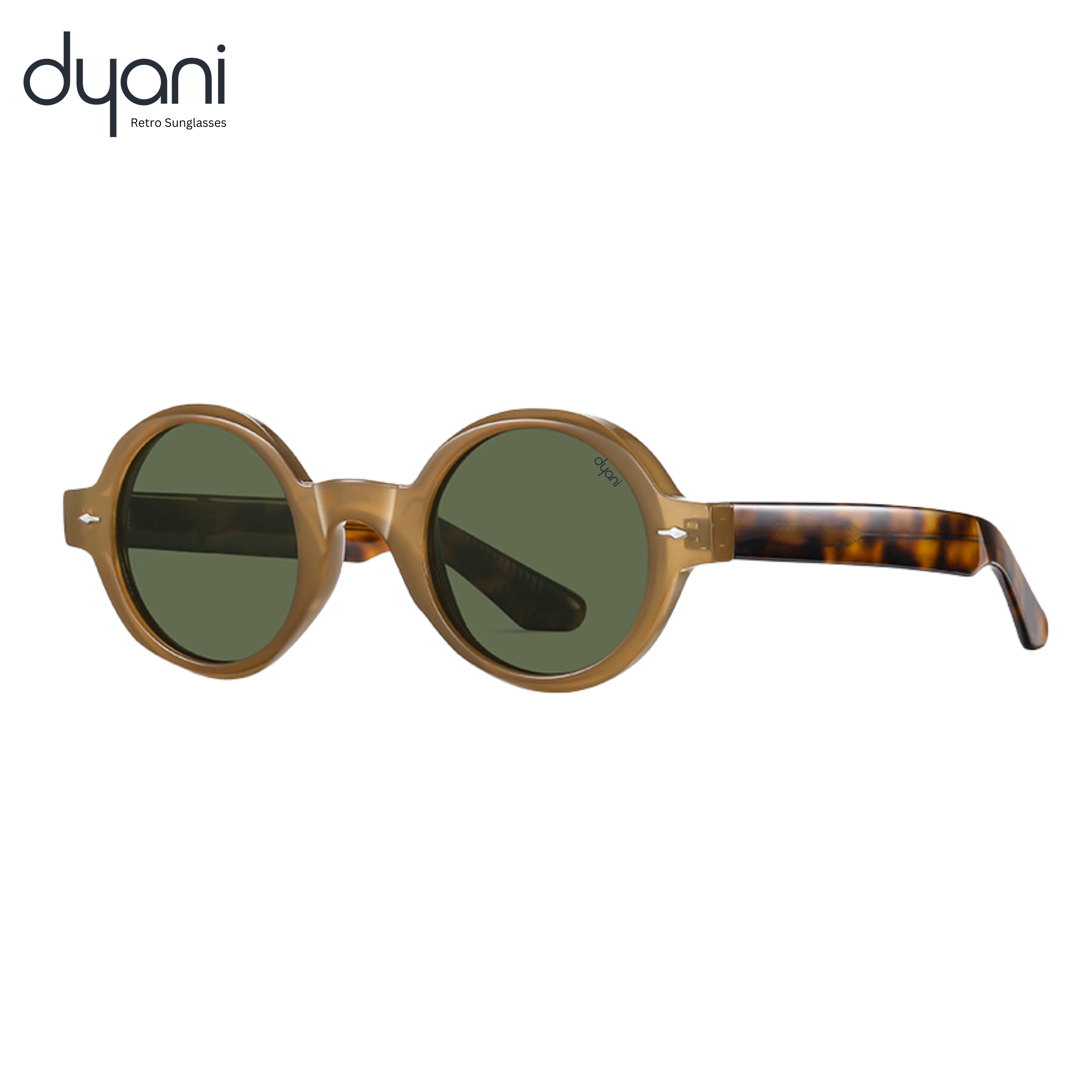 The Joplin round sunglasses with keyhole bridge and tortoiseshell temples by Dyani, blending vintage style with modern groove.