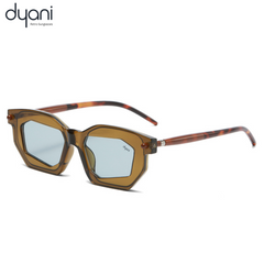 Retro geometric sunglasses with blue lenses and brown frame from The Solix collection by Dyani.