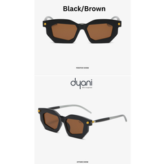 Black/Brown retro-inspired Solix sunglasses with geometric frames and brown lenses, showcasing bold style with modern flair.