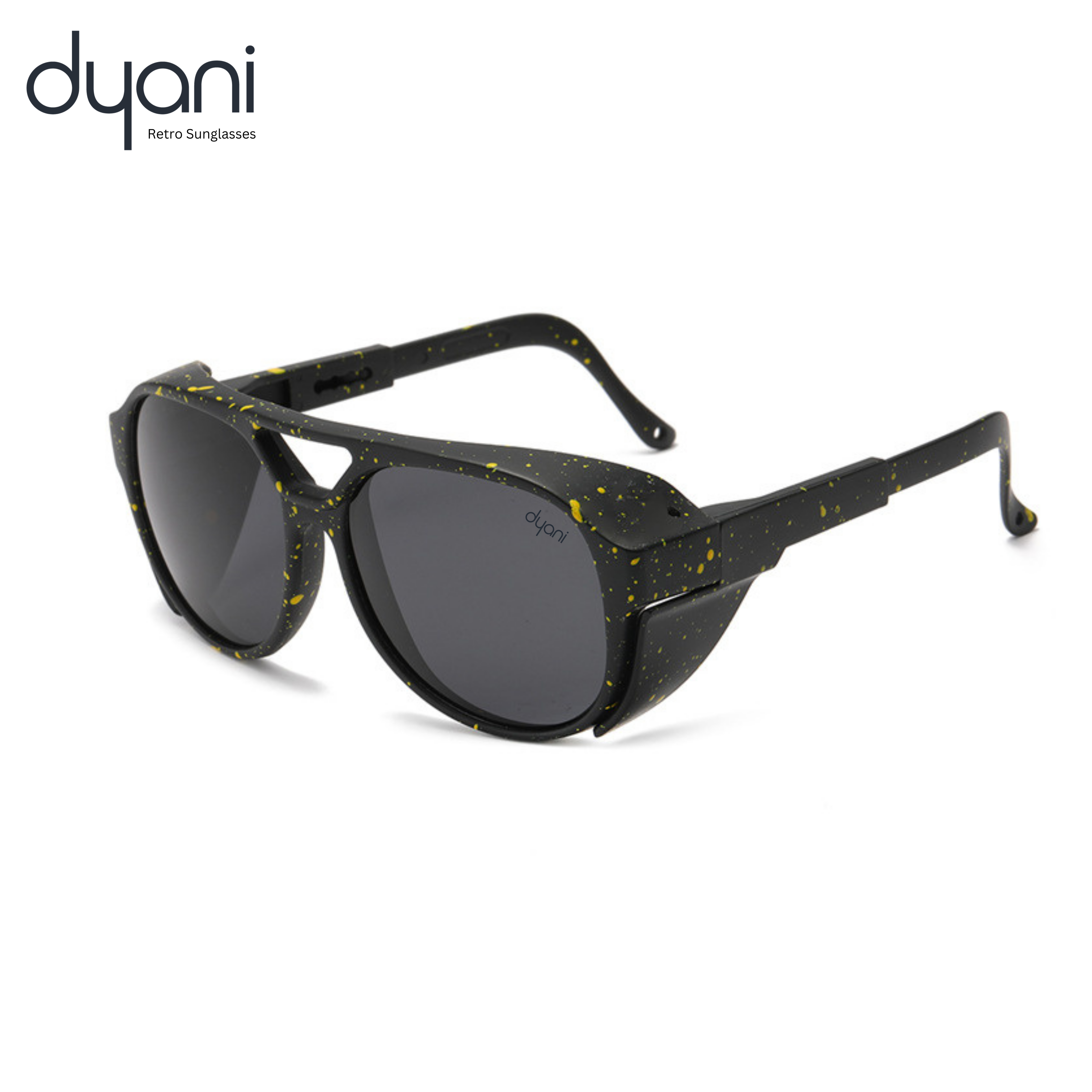 Alt Tag: Dyani Stardust Sunglasses - Retro inspired round frame with colorful flecks and angular detailing, perfect for vibrant style.