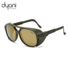 Green sunglasses with brown lenses on a white background, featuring the Dyani brand.