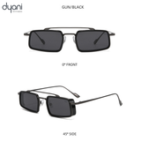 The Zaza sunglasses in black with clean lines, bold lens colors, and standout side accents, ideal for a futuristic look.