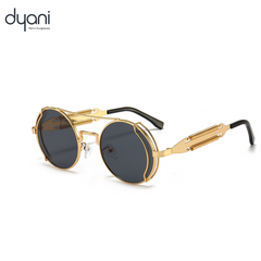 Dyani JLennon round sunglasses with gold metal frame and UV 400 protection, offering retro-cool style for fashion-forward individuals.