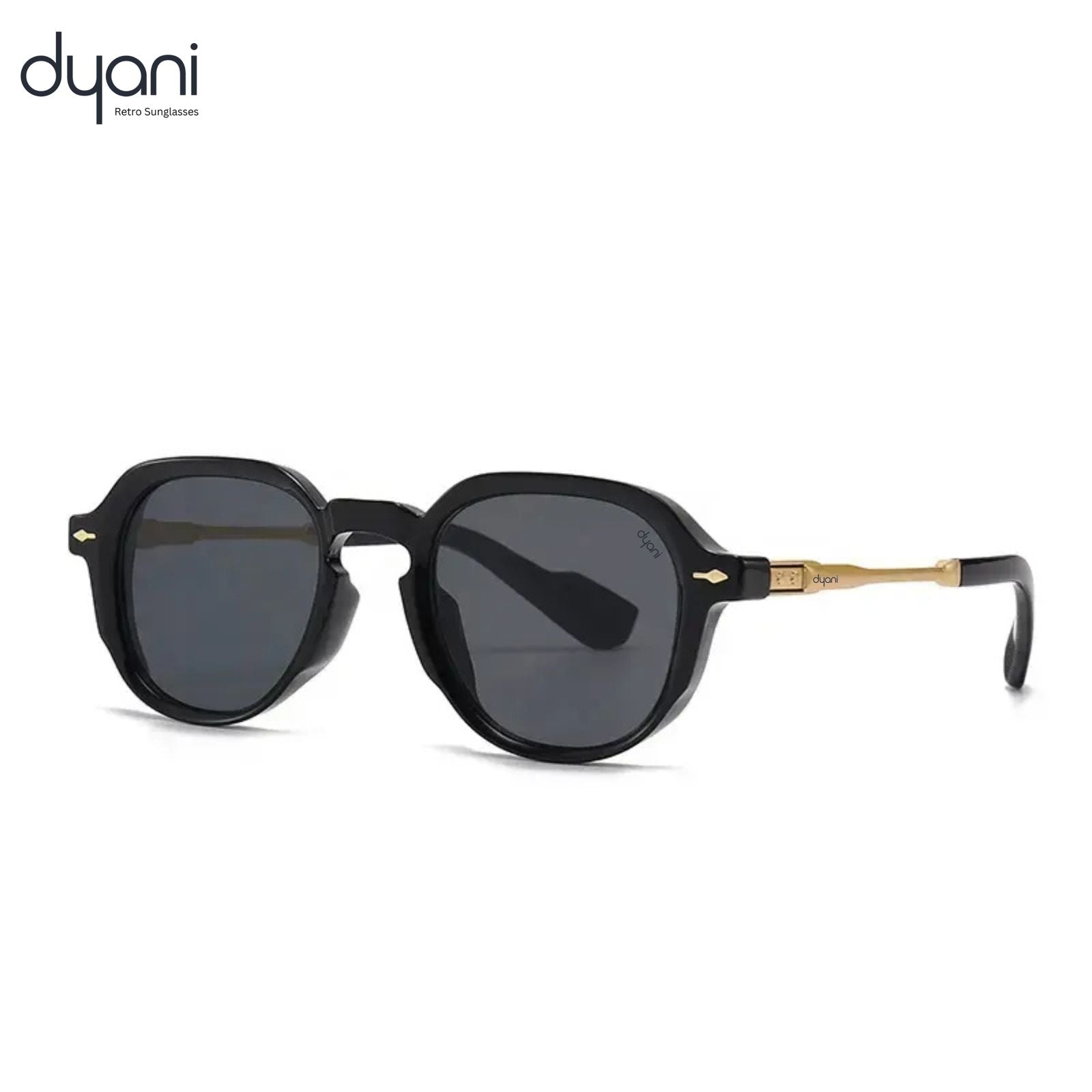 The American sunglasses by Dyani with black frames and gold accents, offering Italian-inspired elegance and craftsmanship.
