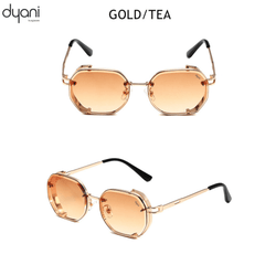 Sunglasses with gold and tea color gradient on a white background, featuring the brand 'dyani'.