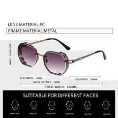 Alt Tag: The Aurex geometric sunglasses with gold accents and warm-tone lenses suitable for various face shapes.