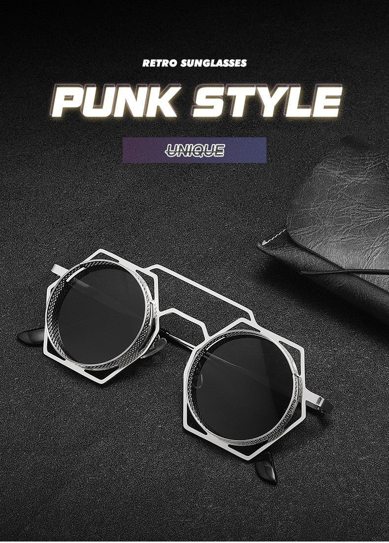 Dyani RoundSix hexagonal sunglasses with durable acetate and metal frame, featuring brown lenses and unique geometric design.