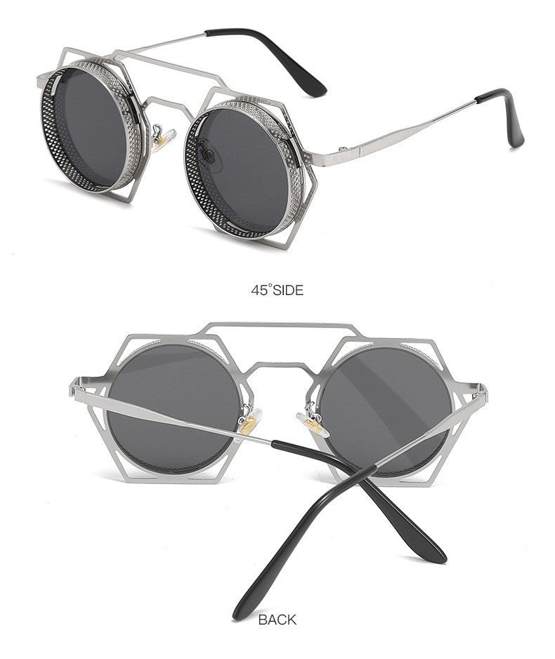 Alt Tag: "RoundSix hexagonal sunglasses, stylish round frame with durable acetate and metal design. Trendsetting eyewear for unique look."