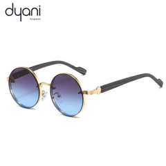 The Orbis cool festival round sunglasses with classic wire frame and gradient blue lenses, featuring ornate temple detailing.