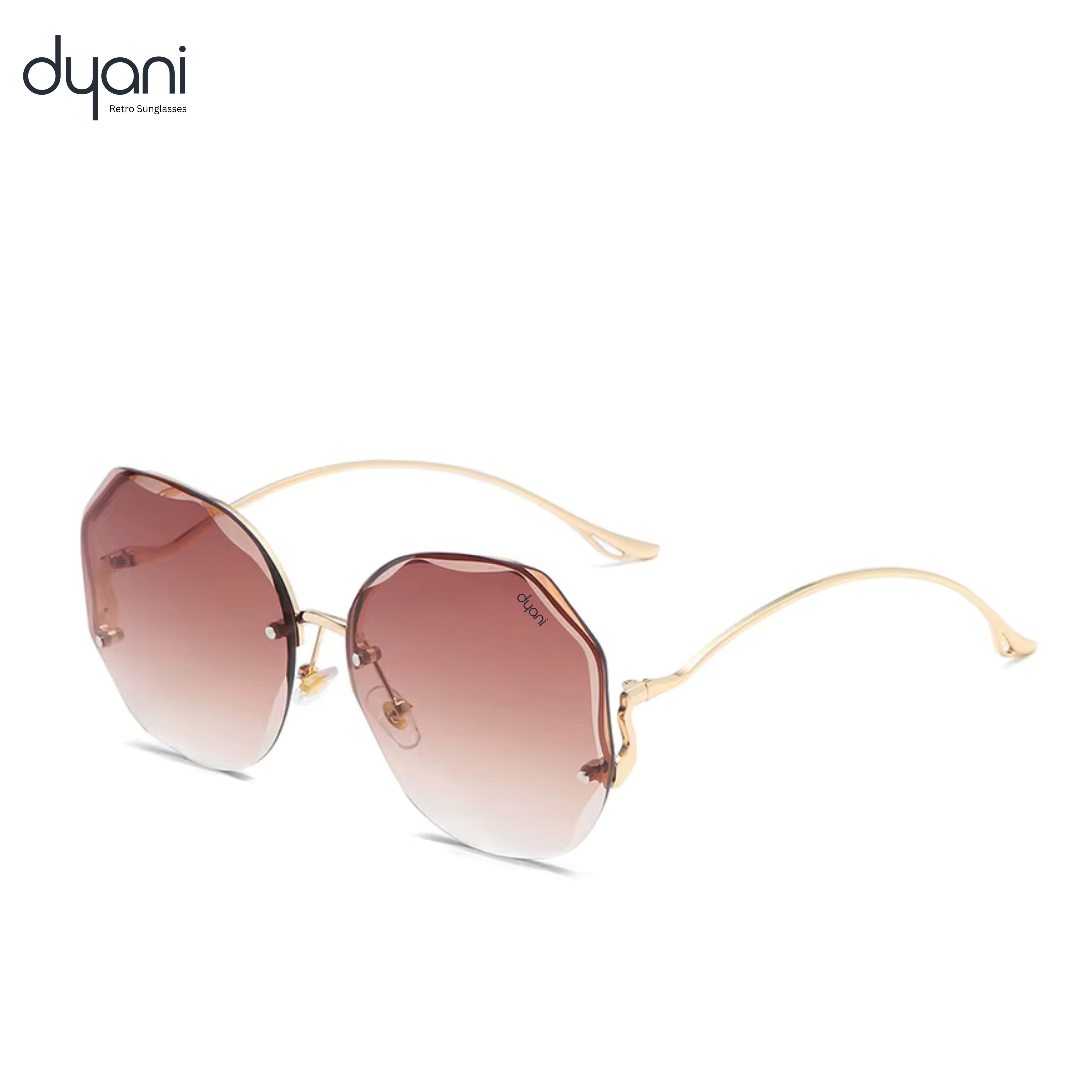 Disco Butterfly rimless gradient shades with UV 400 protection, vintage 70s style, oversized polygonal design by Dyani.