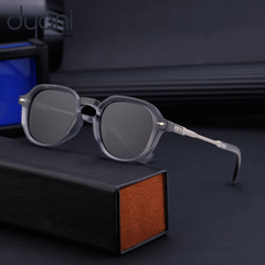 Alt Tag: The Lonix sunglasses with sand transparent gray frame, matte silver accents, and polarized lenses for style and clarity.