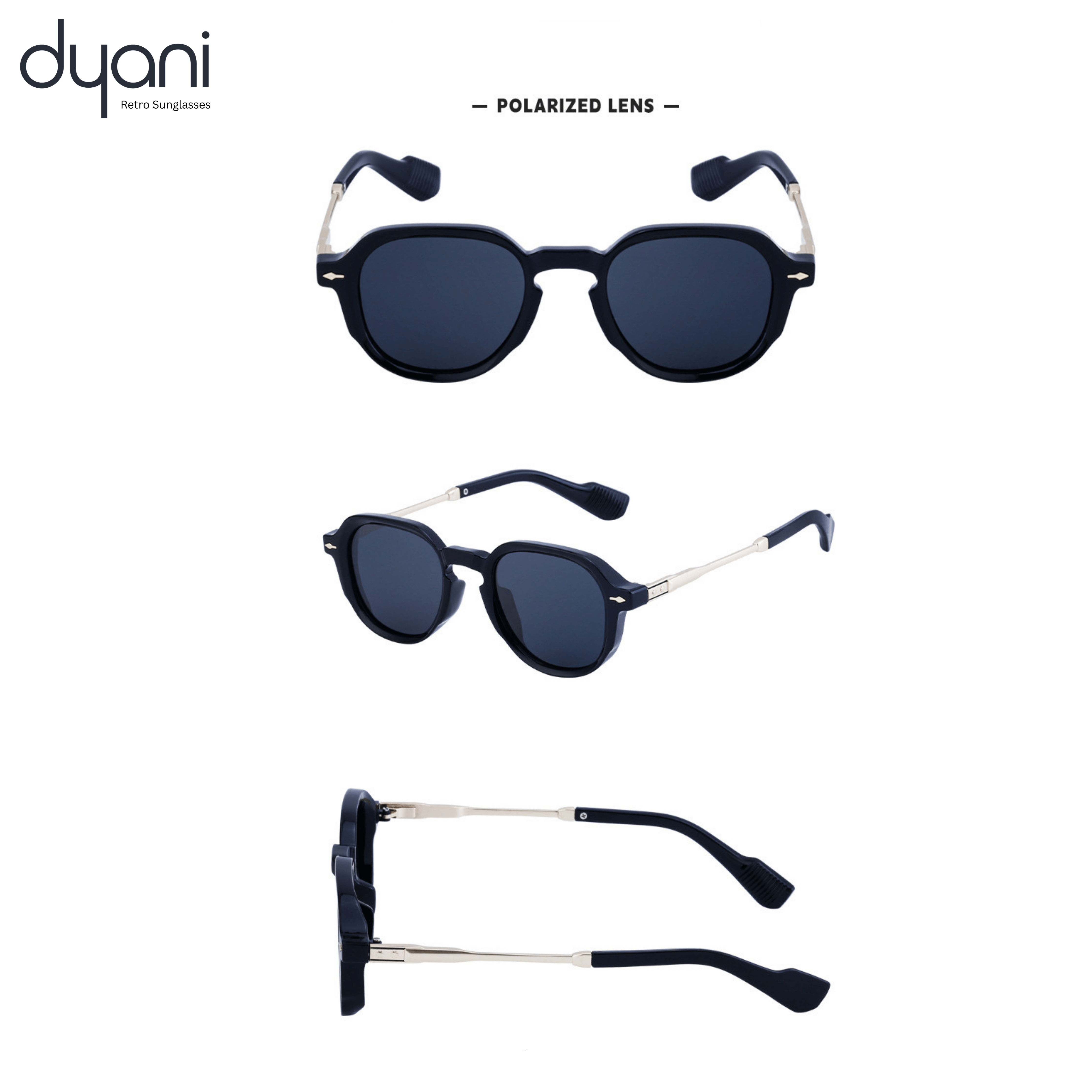 Sunglasses with transparent gray frame and dark lenses on a white background