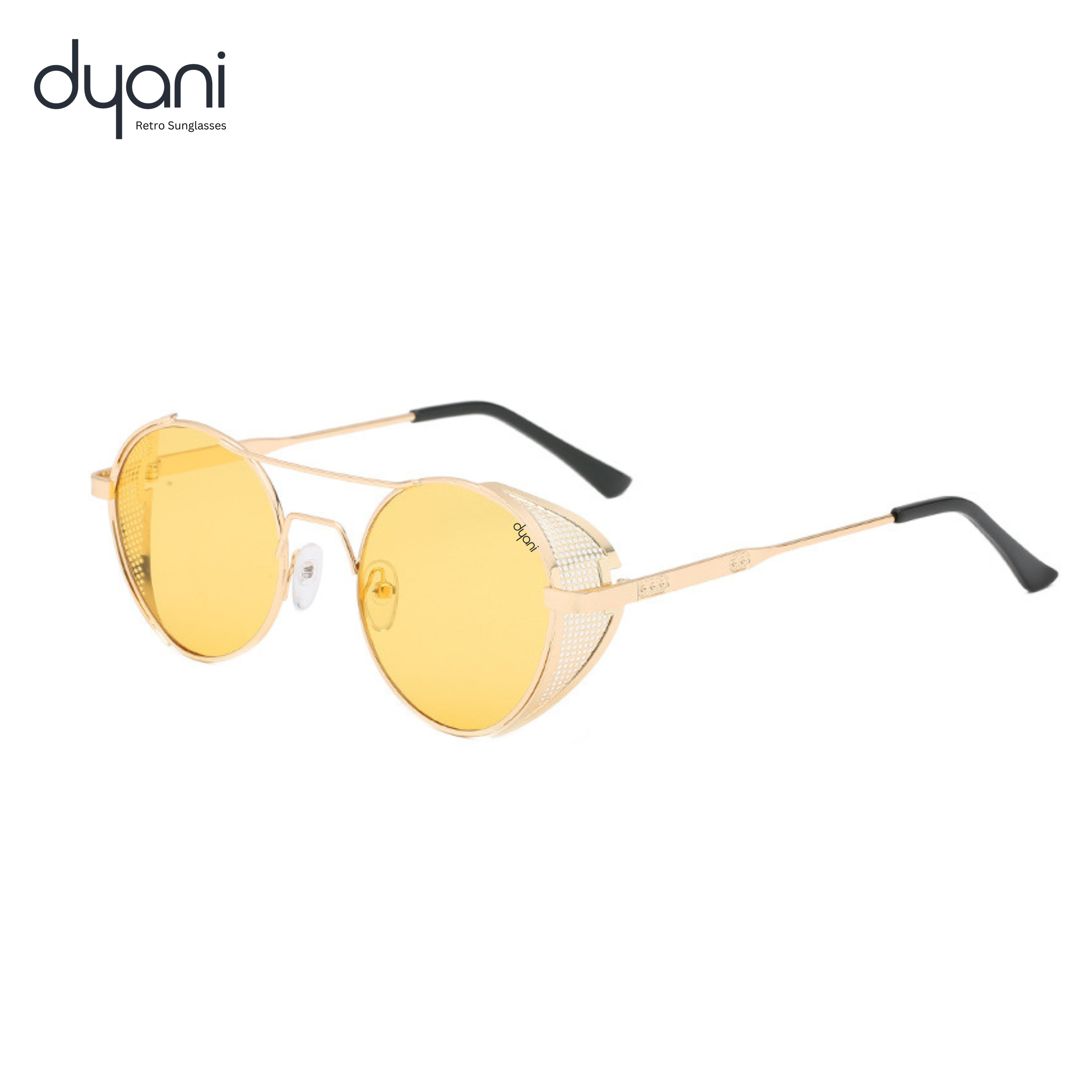 Dyani Dusk Seeker sunglasses with yellow lenses and metal mesh edge frames