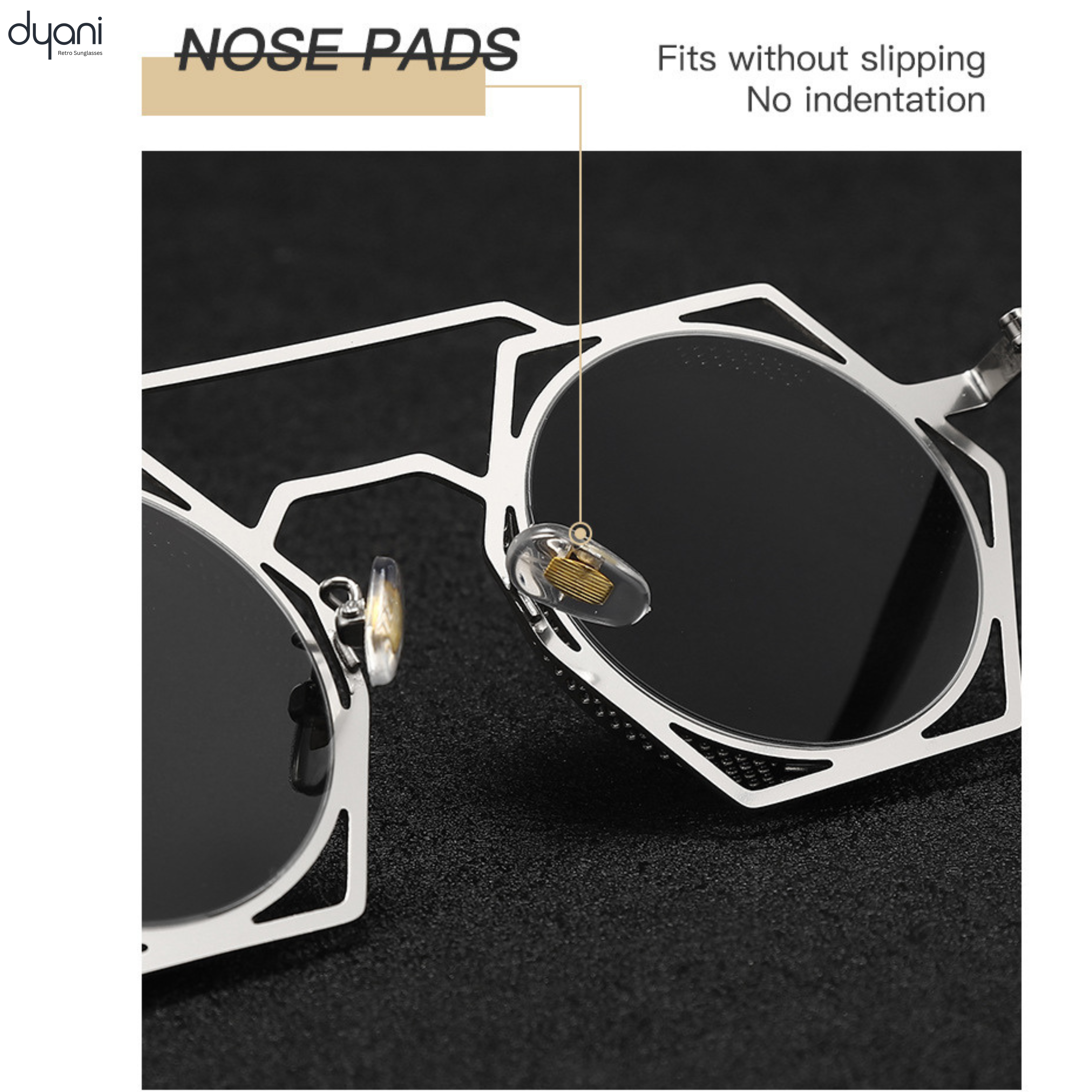 Dyani RoundSix hexagonal sunglasses with durable acetate metal frame, featuring nose pads for a secure fit and unique geometric design.