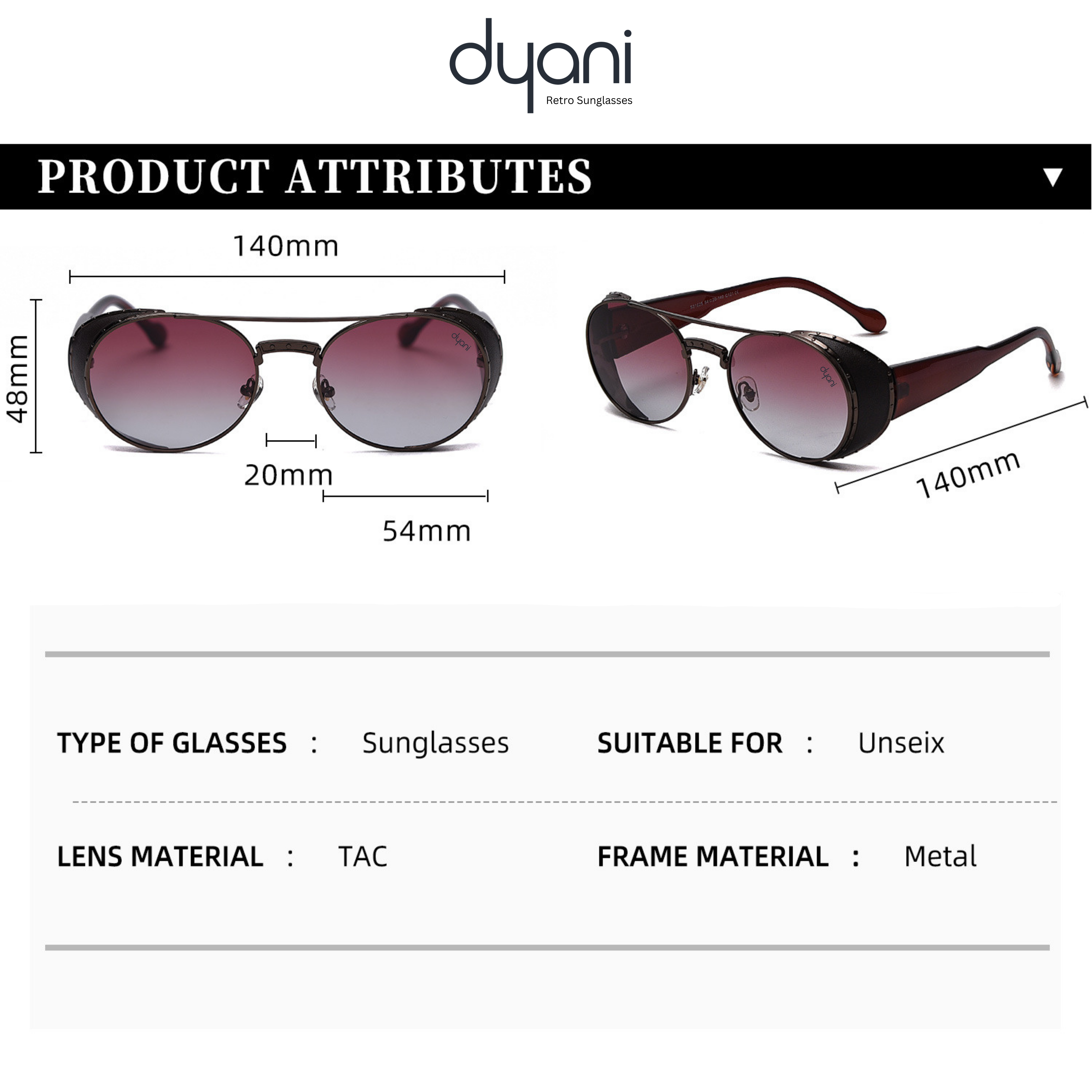 The NightRider sunglasses with smoked red gradient lenses, wraparound frame, bold side shields, and product dimensions.
