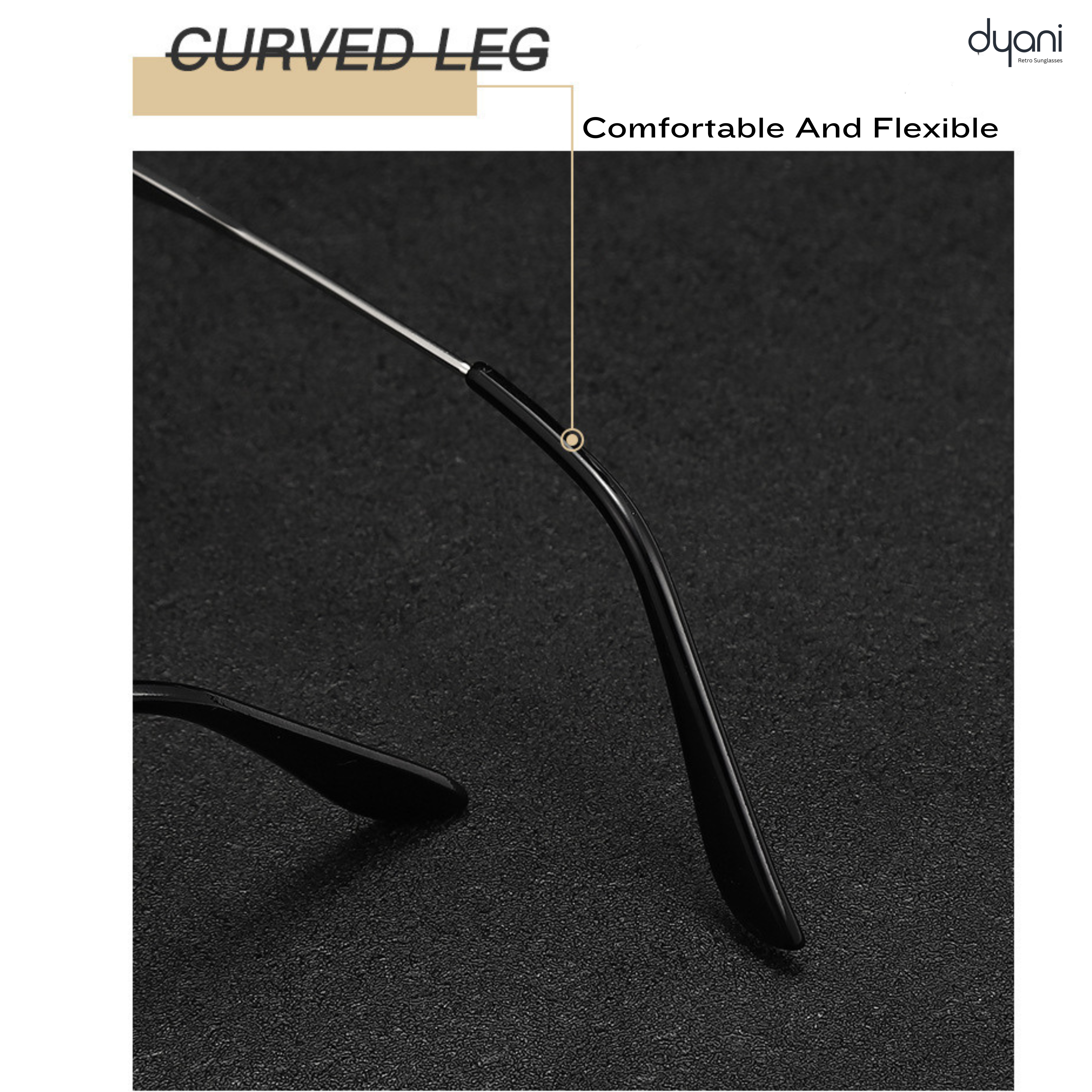 Curved leg design of Dyani RoundSix sunglasses for comfort and flexibility.