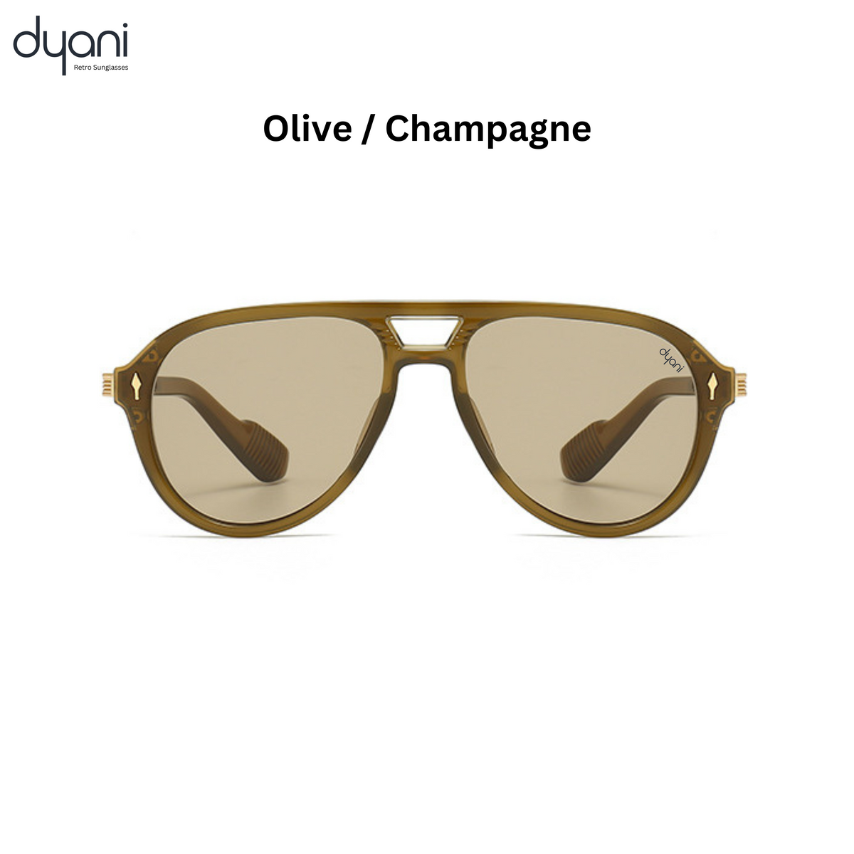 Dyani The Sovereign aviator sunglasses in olive champagne color with UV400 lenses for urban and outdoor style.