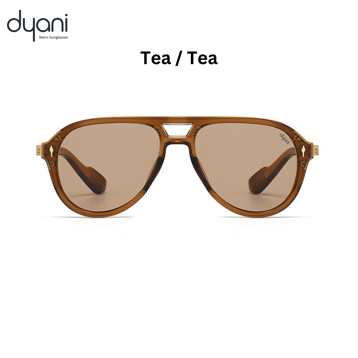 Dyani The Sovereign aviator sunglasses with brown lenses and tea-colored frame, retro style elegance.