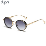 The Luna steampunk round sunglasses with gold frame, vintage charm, and retro style by Dyani. Ideal for bold, modern elegance.