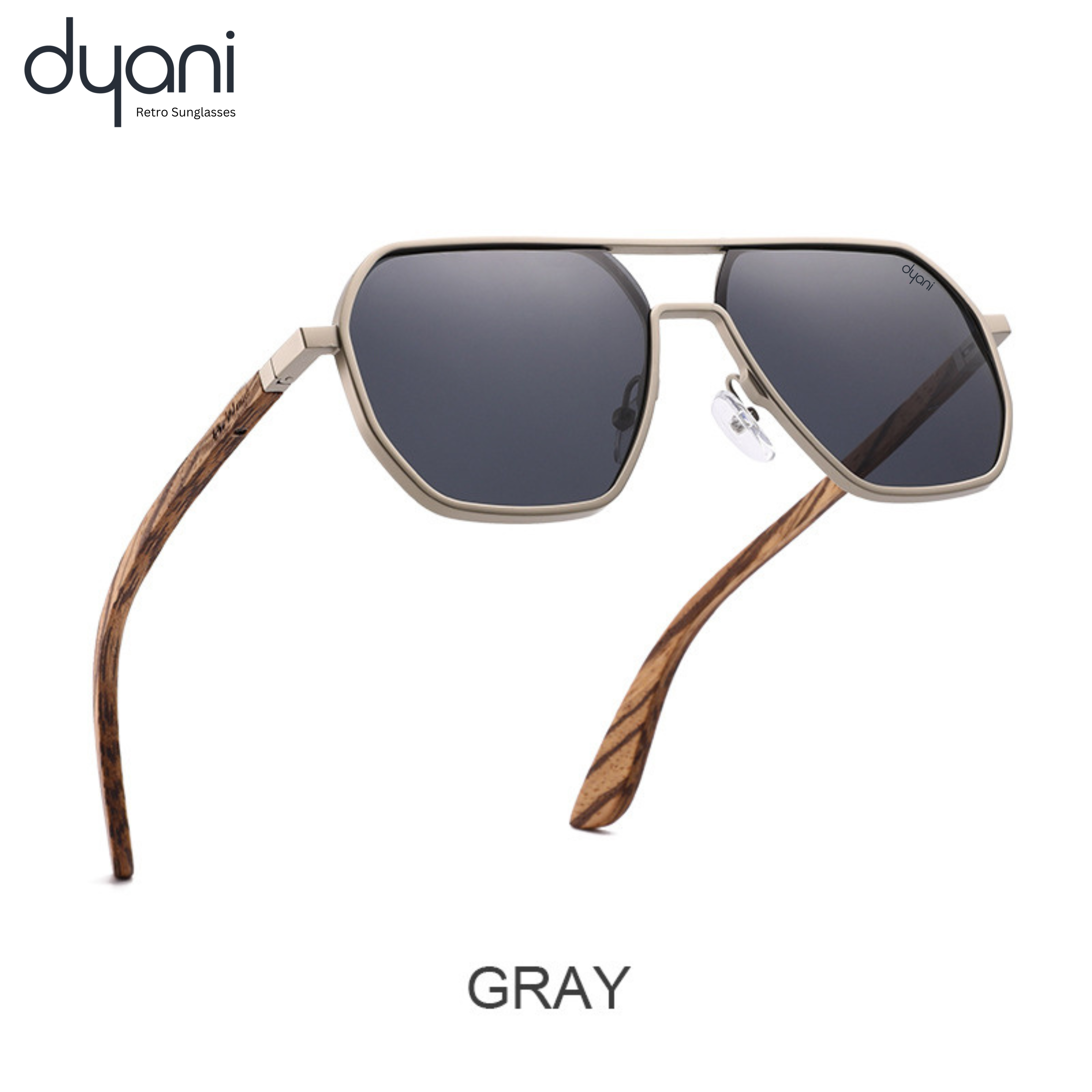 Dyani TimberLux Gray Wooden Sunglasses with Polarized UV400 protection, eco-friendly and stylish design.