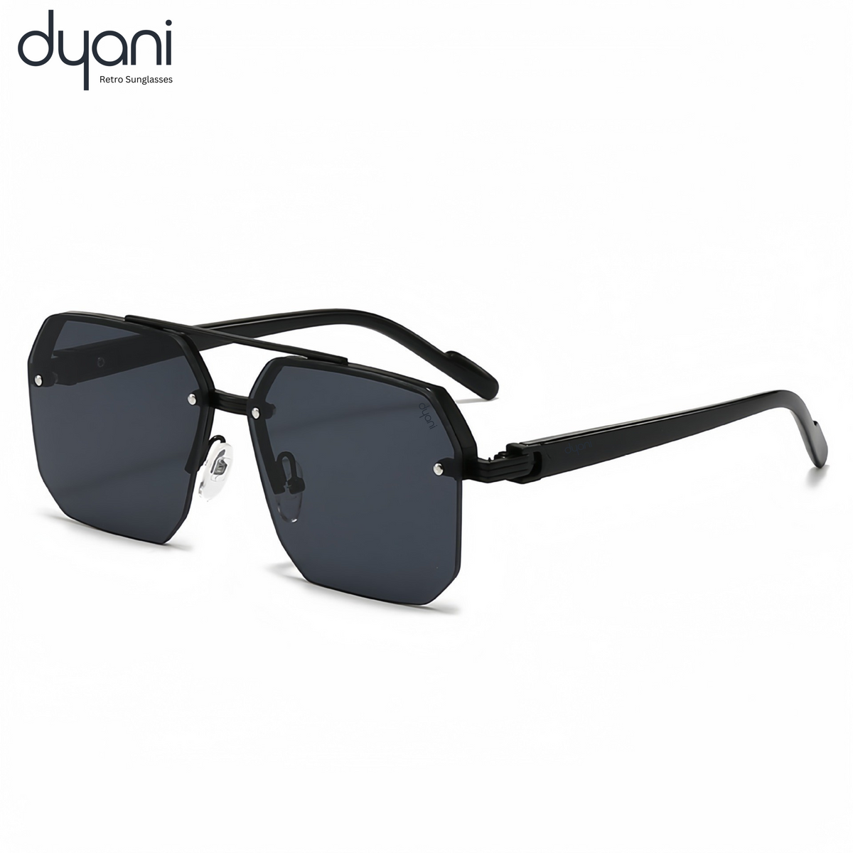 The Apex boxy sunglasses by Dyani featuring a sleek design with sharp edges, polycarbonate frame and modern style.