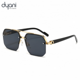 The Apex sunglasses by Dyani featuring a bold, boxy design with sleek black frames perfect for modern summer fashion.