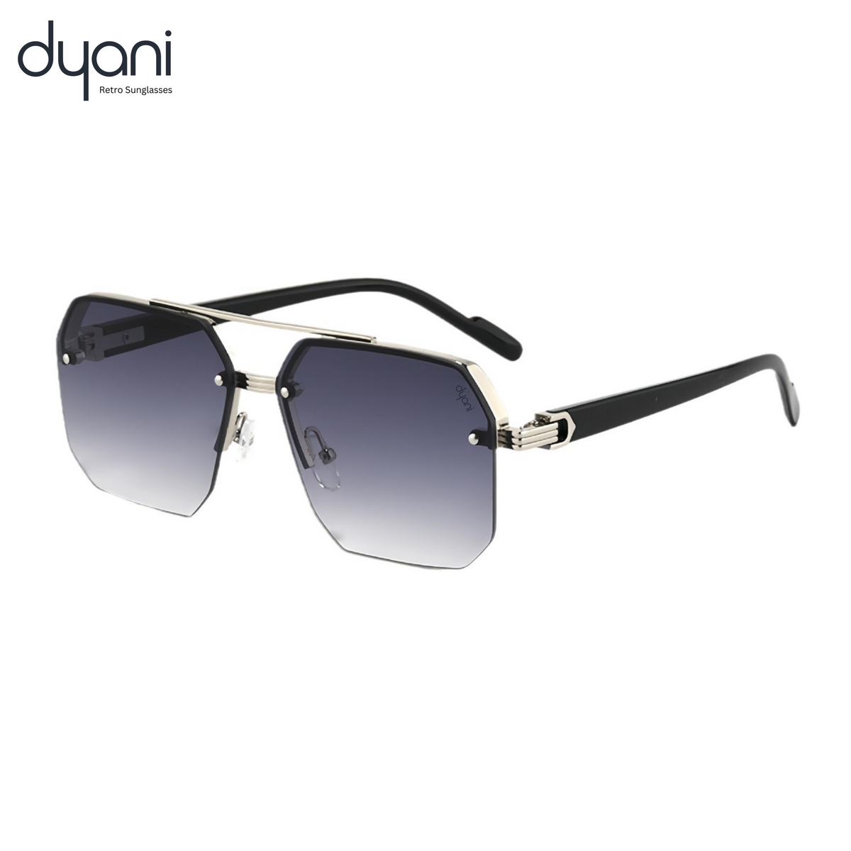 Dyani The Apex sunglasses with sleek boxy design and sharp edges, featuring a durable polycarbonate frame for modern style.