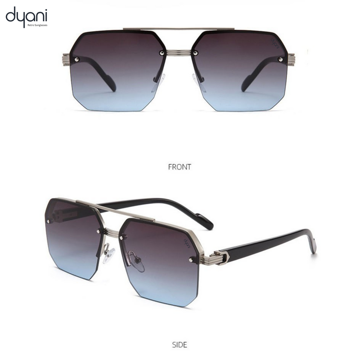 Dyani The Apex Sunglasses, sleek boxy design with sharp edges, durable polycarbonate frame, bold summer fashion accessory.