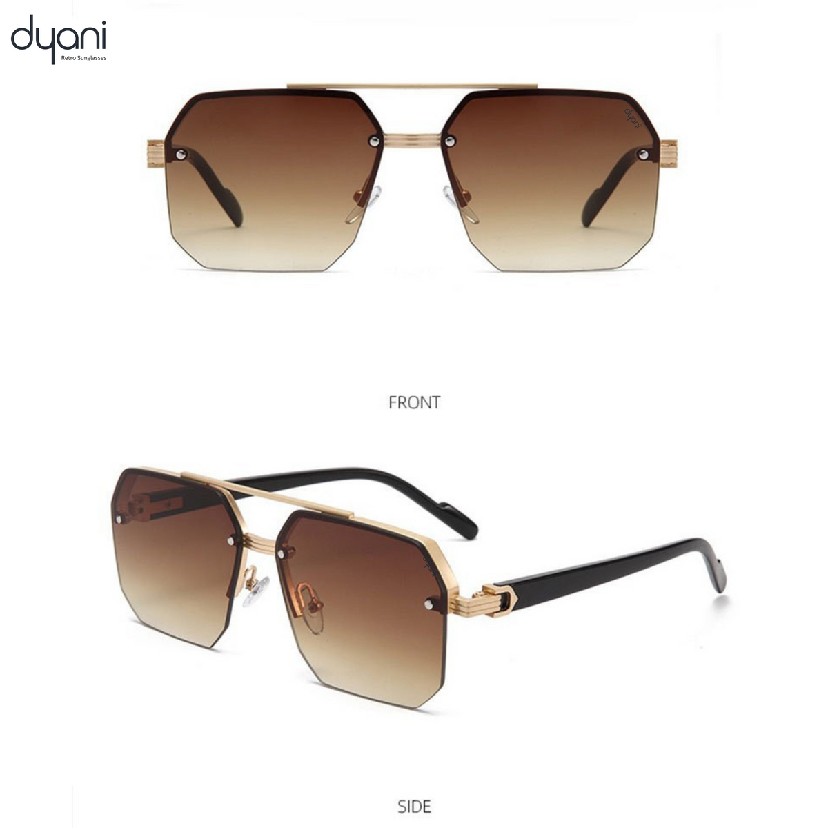Dyani The Apex sunglasses with sleek boxy design and sharp edges, featuring a durable polycarbonate frame for modern style.