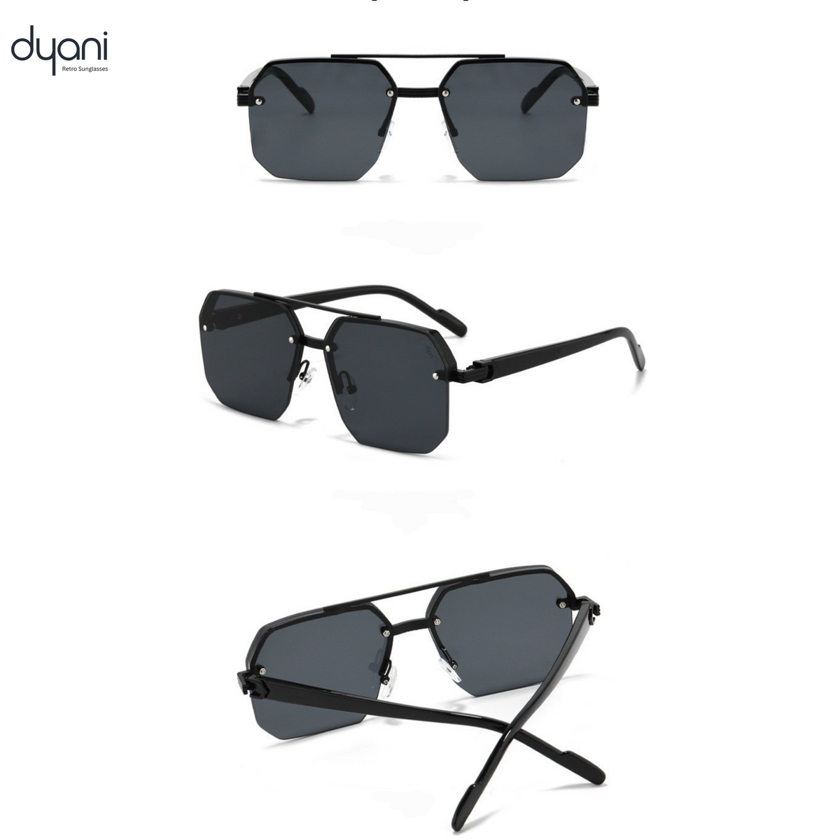 Dyani The Apex sunglasses with sleek boxy design, sharp edges, and durable polycarbonate frame for a modern style.