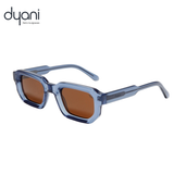 Retro blue chunky square sunglasses with brown tinted lenses and durable acetate frame, offering UV400 protection and unisex fit.