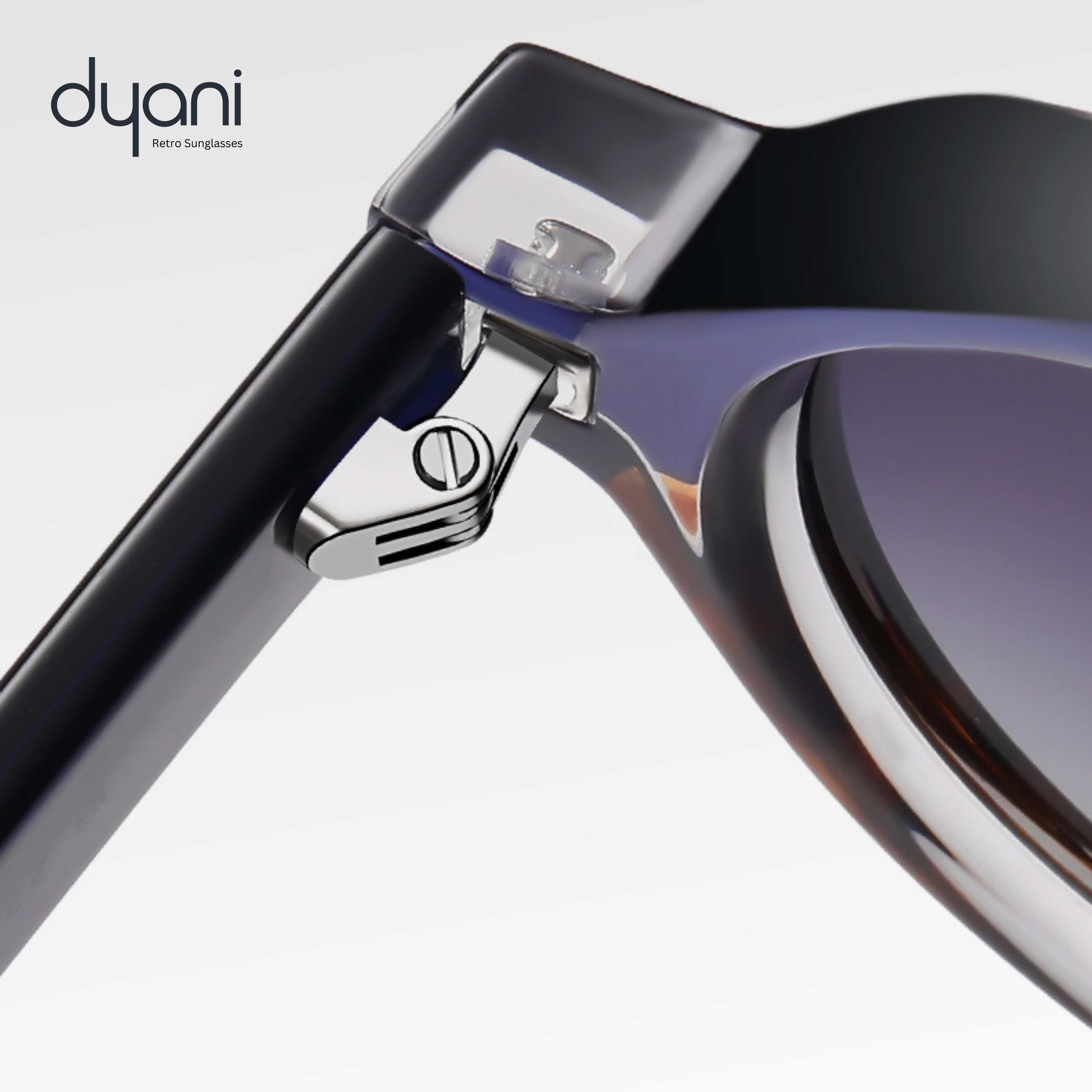 Close-up of The Joplin sunglasses with tortoiseshell temples and keyhole bridge