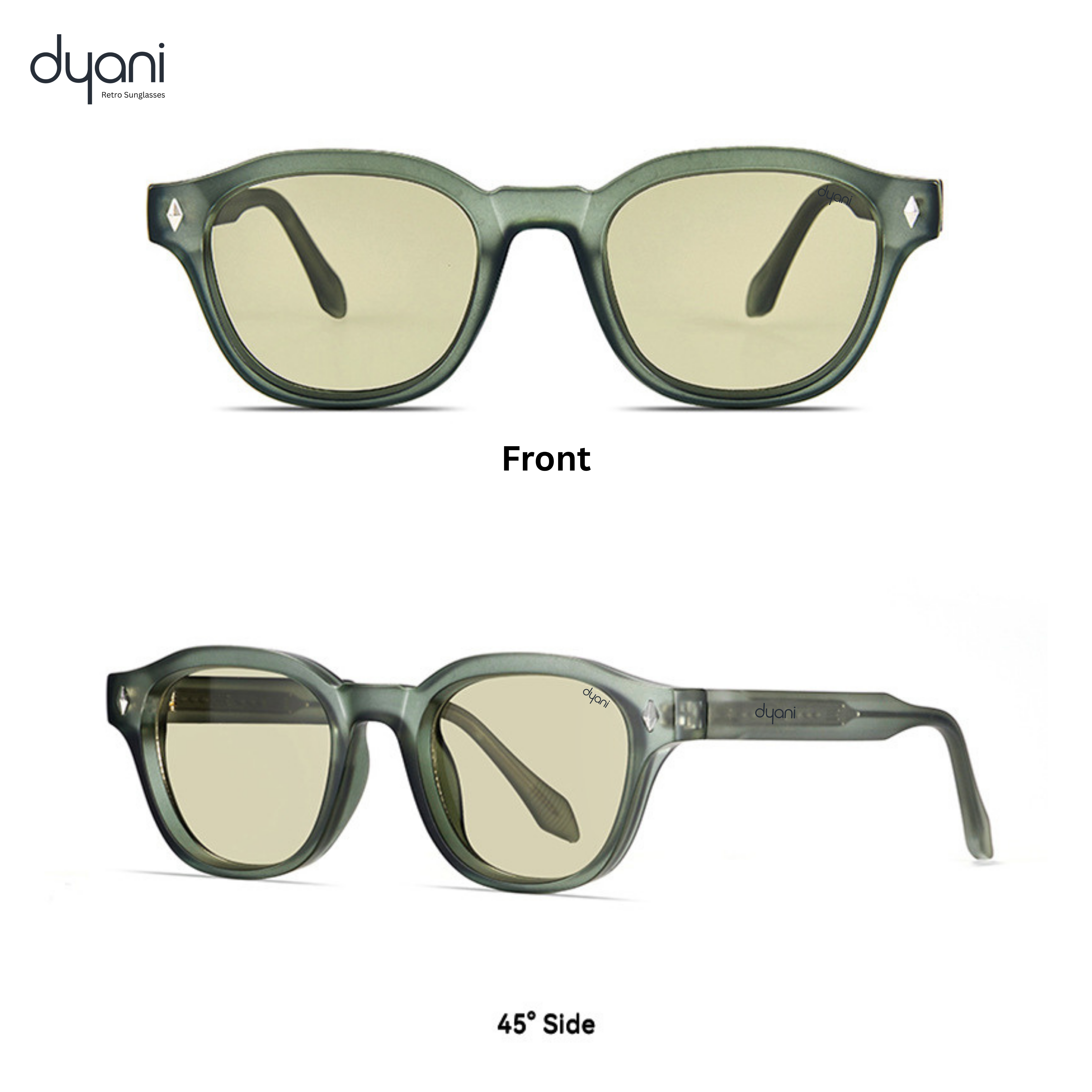 Mercer retro sunglasses with rounded frame and keyhole bridge on a marble surface, by dyani.