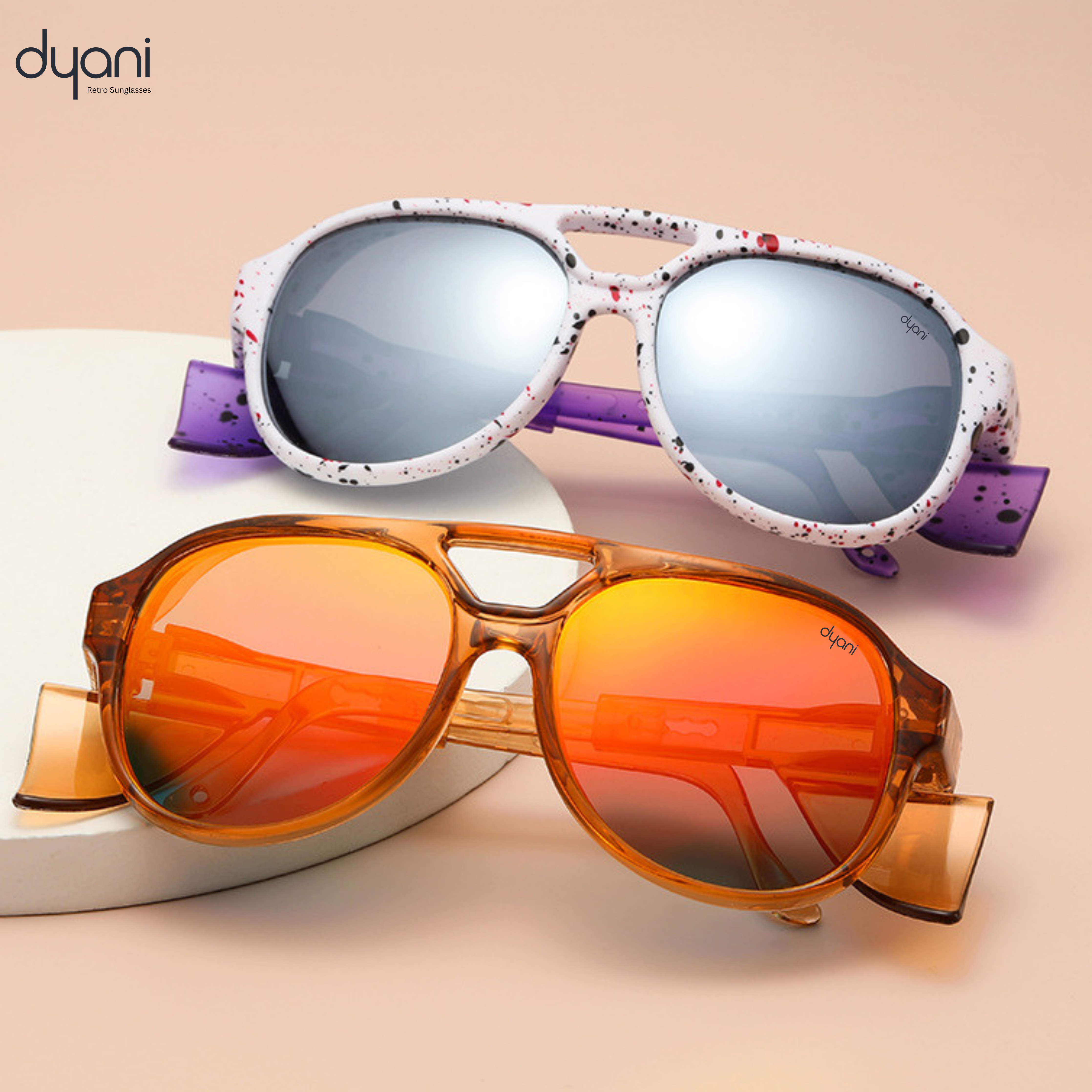 Dyani Sunglasses Stardust Collection - Retro round frames with vibrant color flecks, perfect for afterparties to sunrise sets.