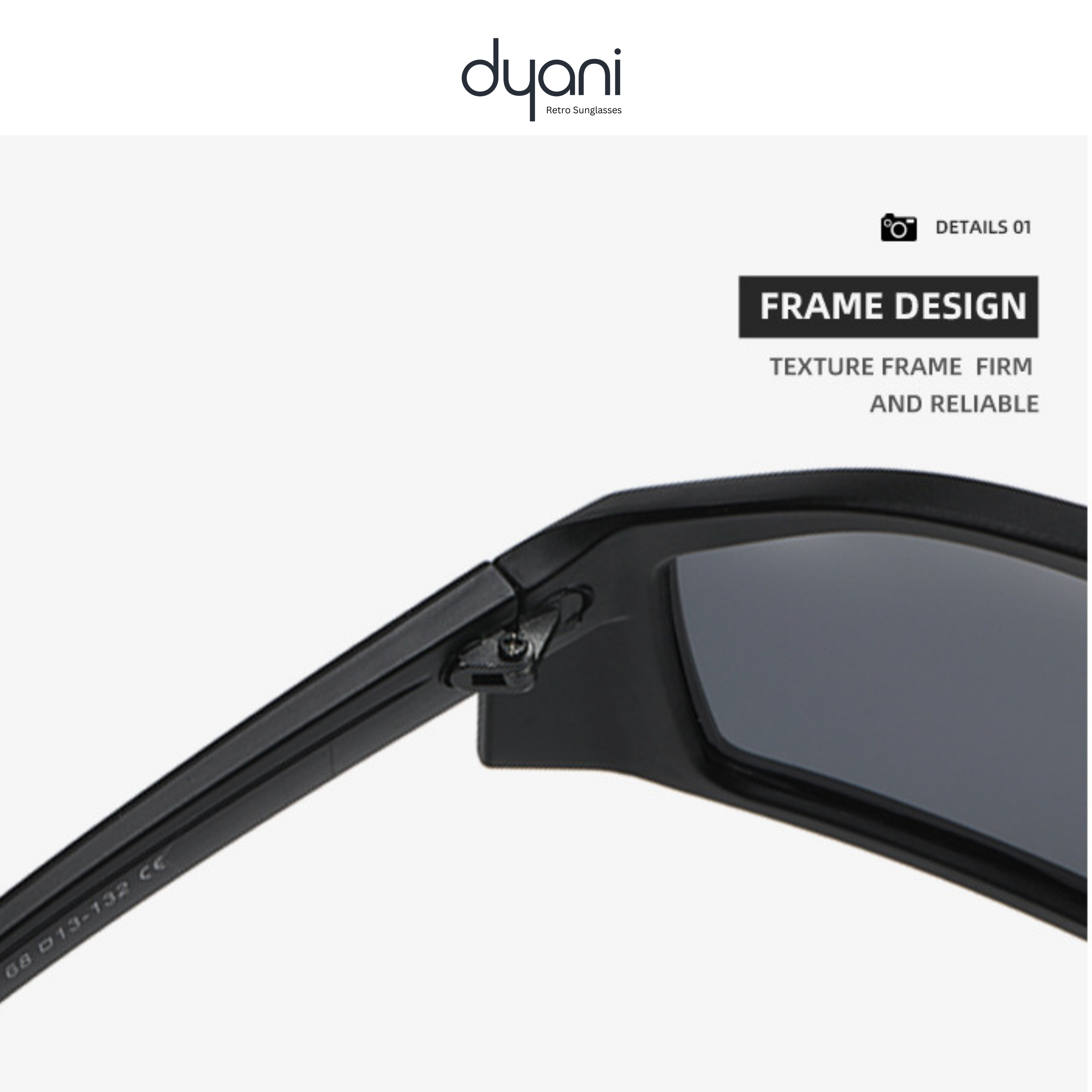 Close-up of Dyani Velocity sunglasses showcasing black streamlined shield frame and impact-resistant lenses.