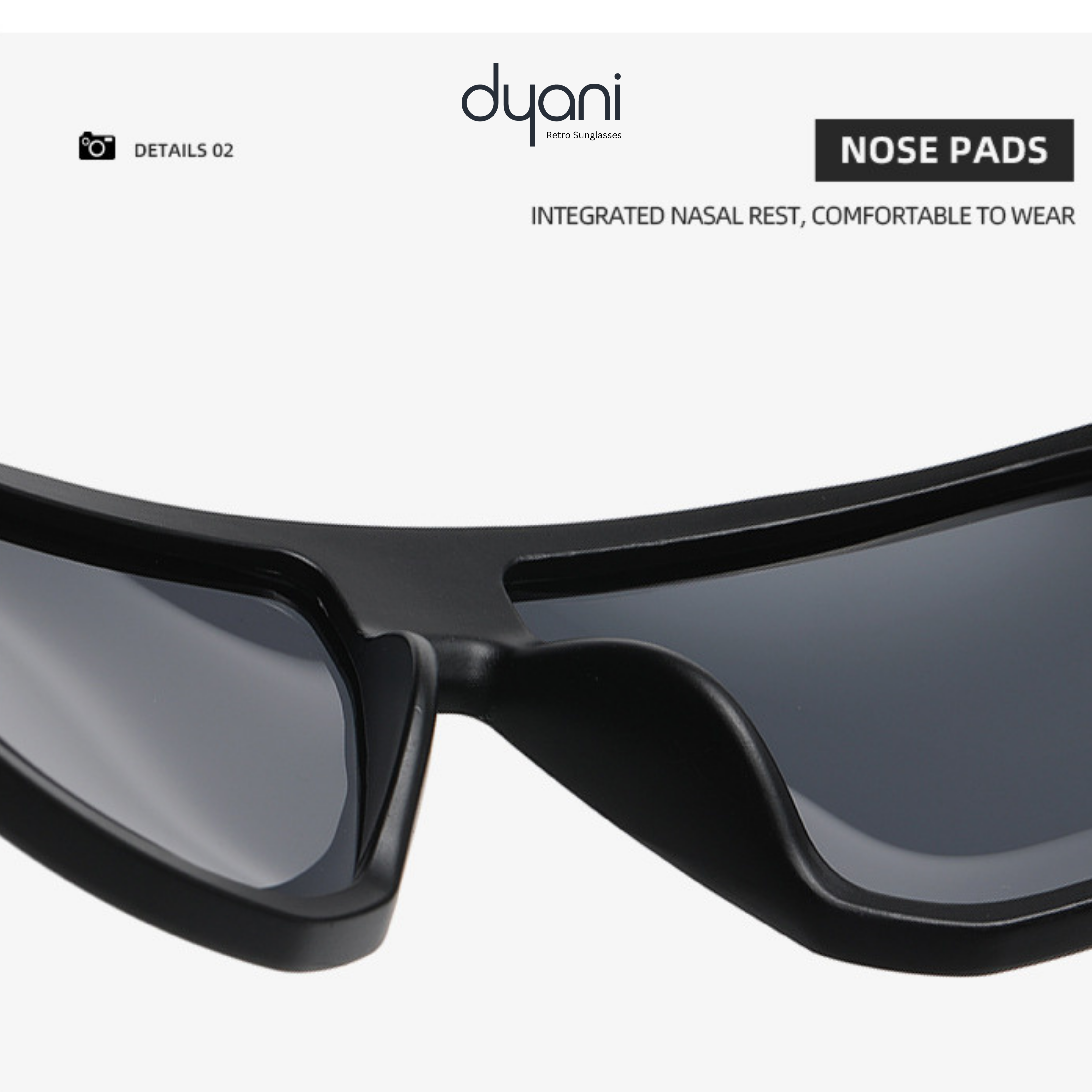 Close-up of Dyani Velocity sunglasses showing aerodynamic frame and impact-resistant lenses, ideal for high-speed activities.