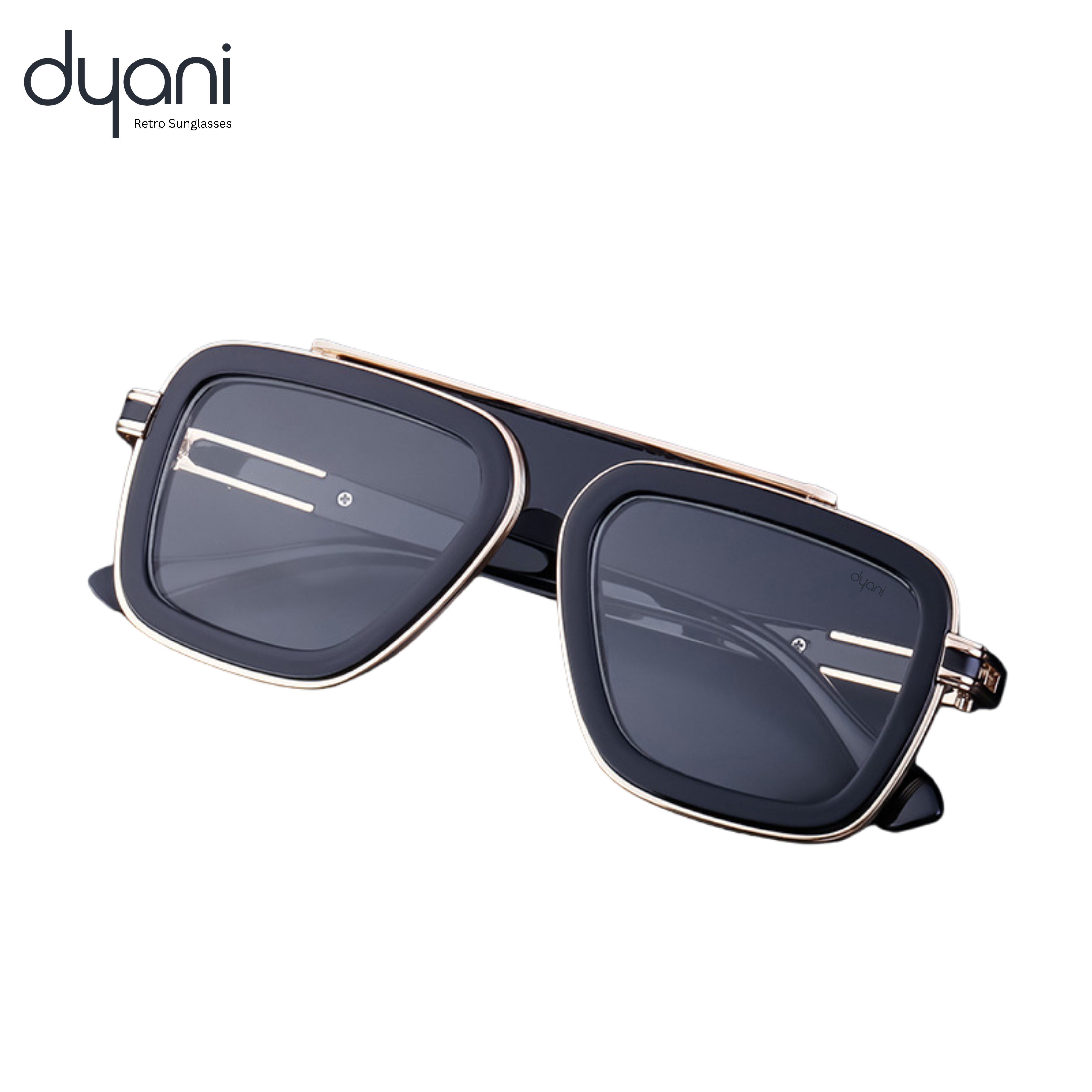 Dyani Stratos sunglasses with bold square frame and gradient lenses, perfect for a stylish statement and unique flair.