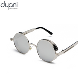 Dyani Eclipse round steampunk sunglasses with metal frame, retro 1970s-inspired eyewear, perfect for festivals and concerts.